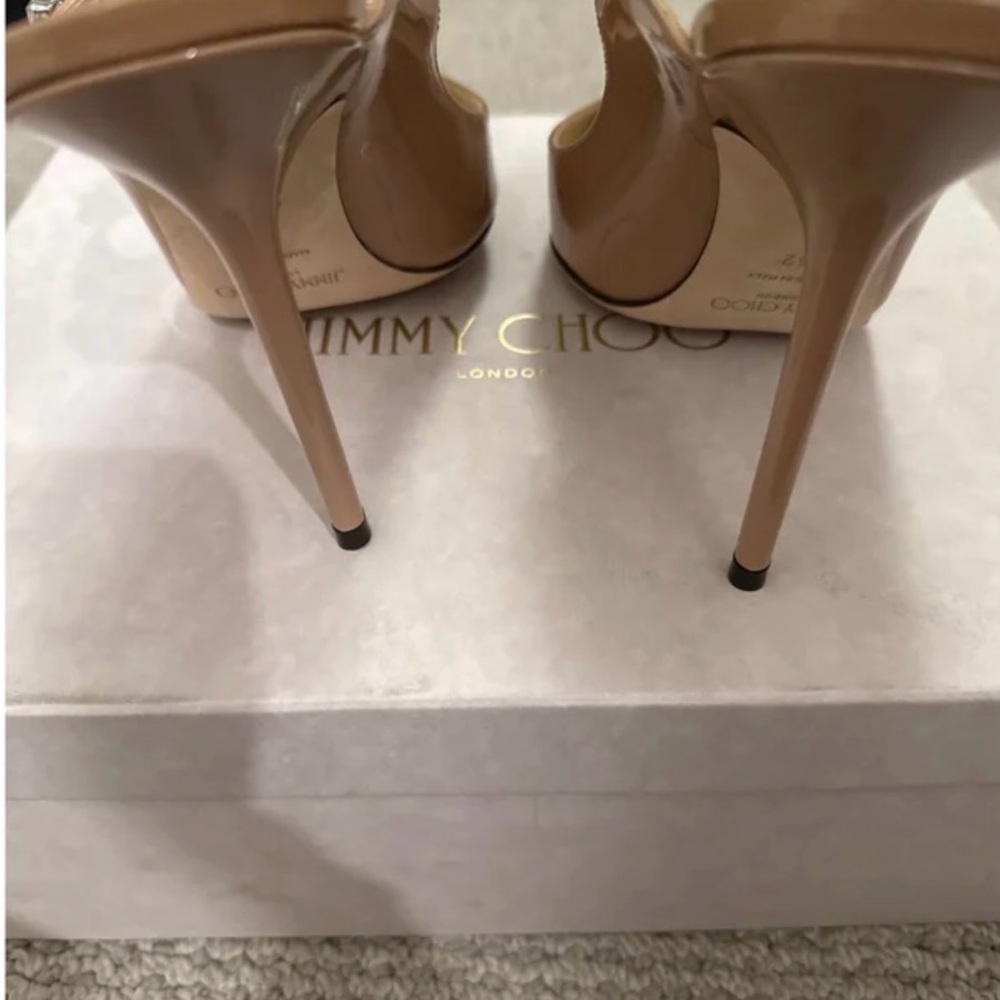 Jimmy Choo Bing Nude Patent Heels with Crystal Strap Sz 42 (run small) - Picture 3 of 6